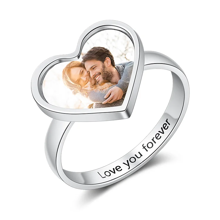Personalized Photo Ring Heart Ring Valentine's Day Gift for Her