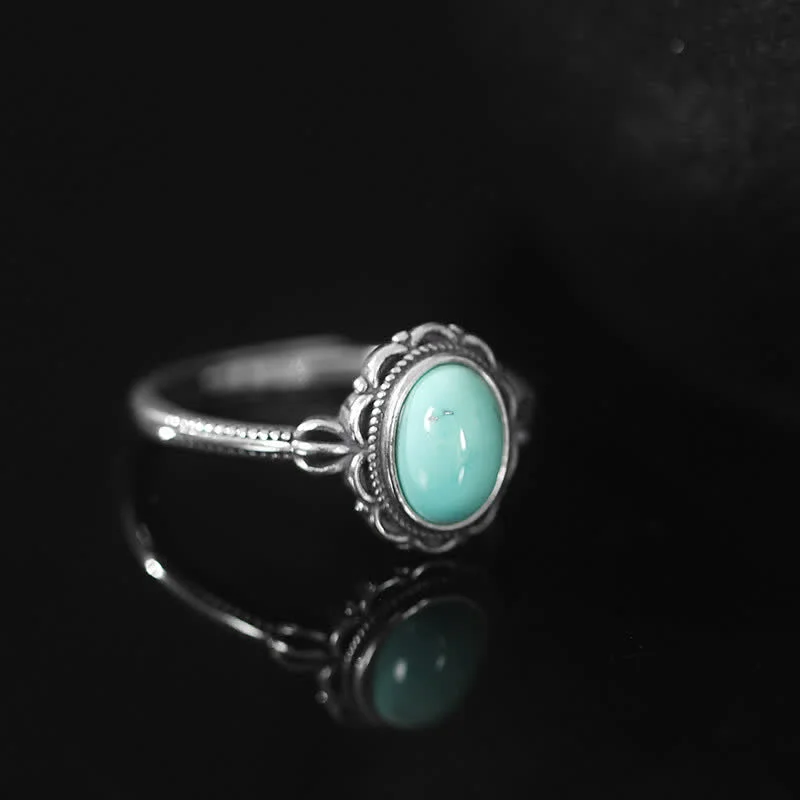 Tibetan Turquoise Red Agate 925 Sterling Silver Protection Ring