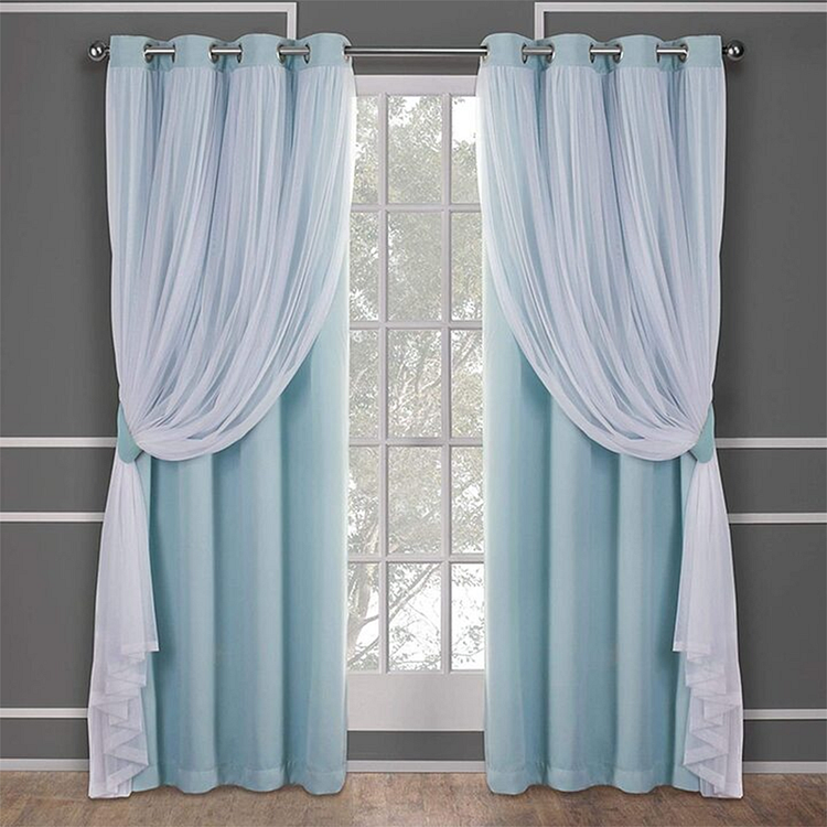 Indoor Aqua Sheer and Solid Blackout Curtains with Grommet Top 1Pcs-ChouChouHome