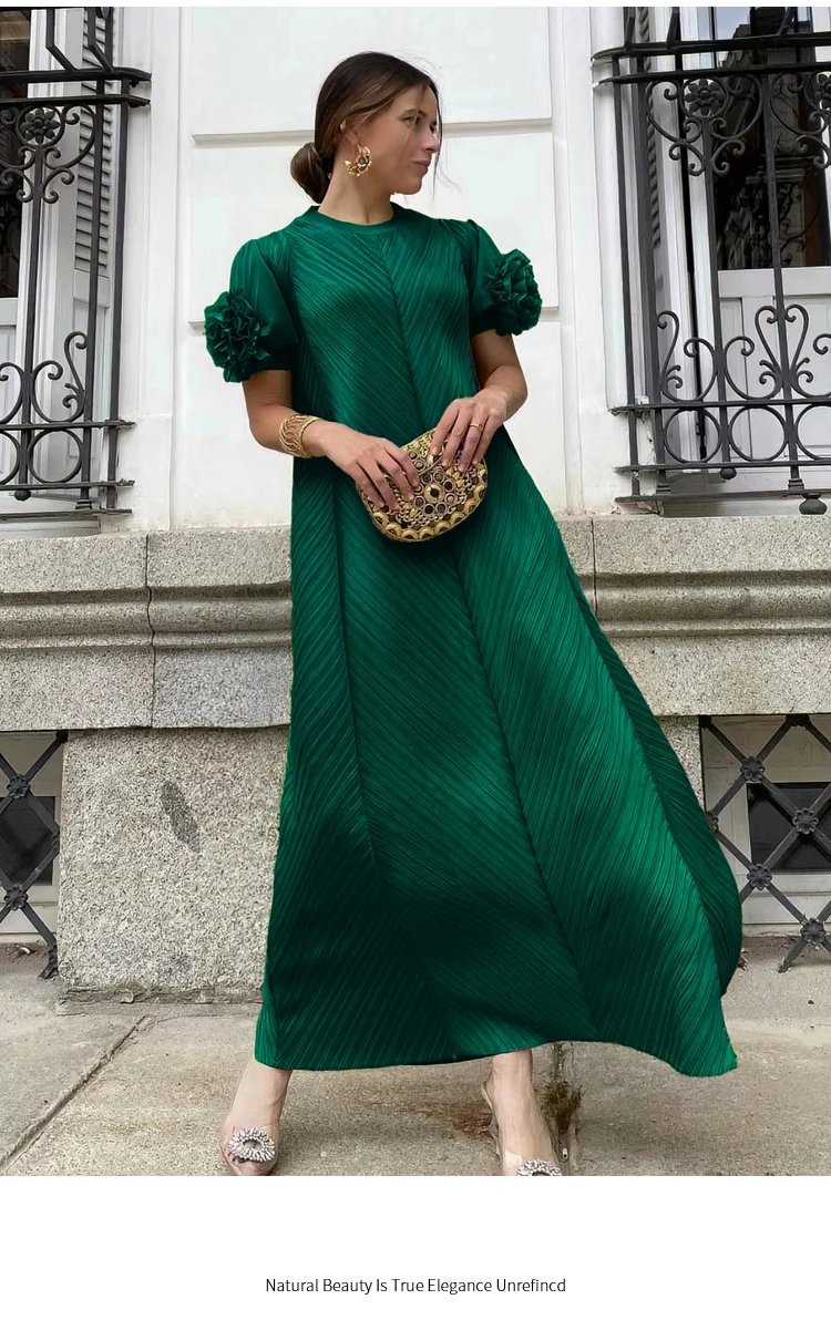 Pinsballz Pleated Heavy Industry Flower Disc Geometric Pleated Dress Versatile Age-reducing Mother Outfit  for Women