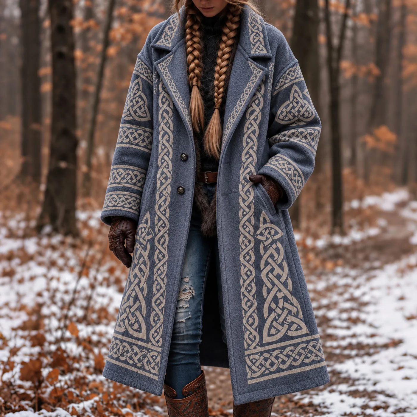 Comstylish Women's Vintage Viking Celtic Knot Motif Coat