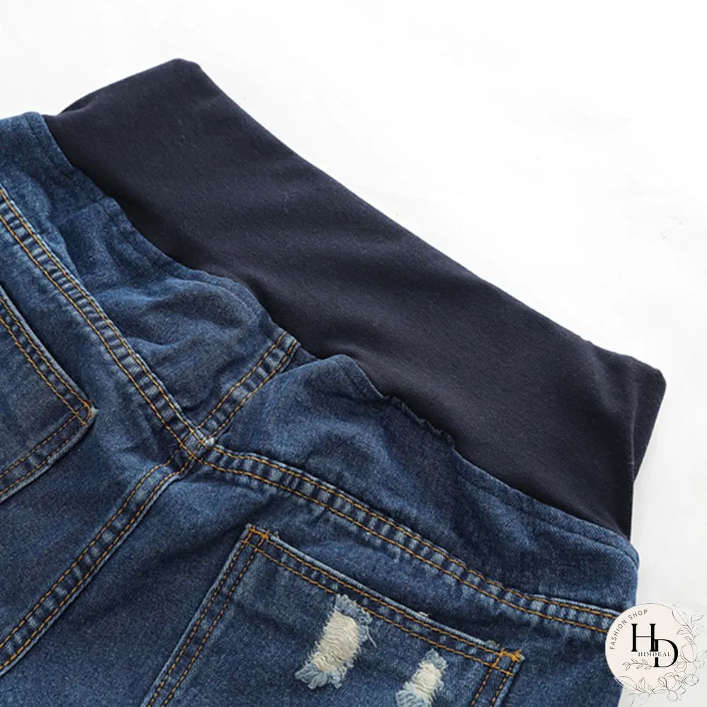 Pregnancy Women's Ripped Denim Shorts Summer Maternity Shorts Pregnant Loose Belly Elastic Jeans