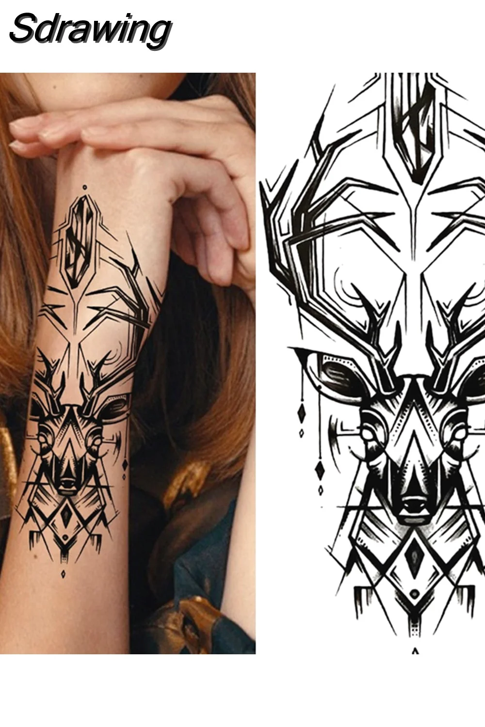 Sdrawing Forest Tattoo Sticker For Men Women Children Tiger Wolf Death Skull Temporary Tattoo Fake Henna Skeleton King Animal Tatoo 430-0