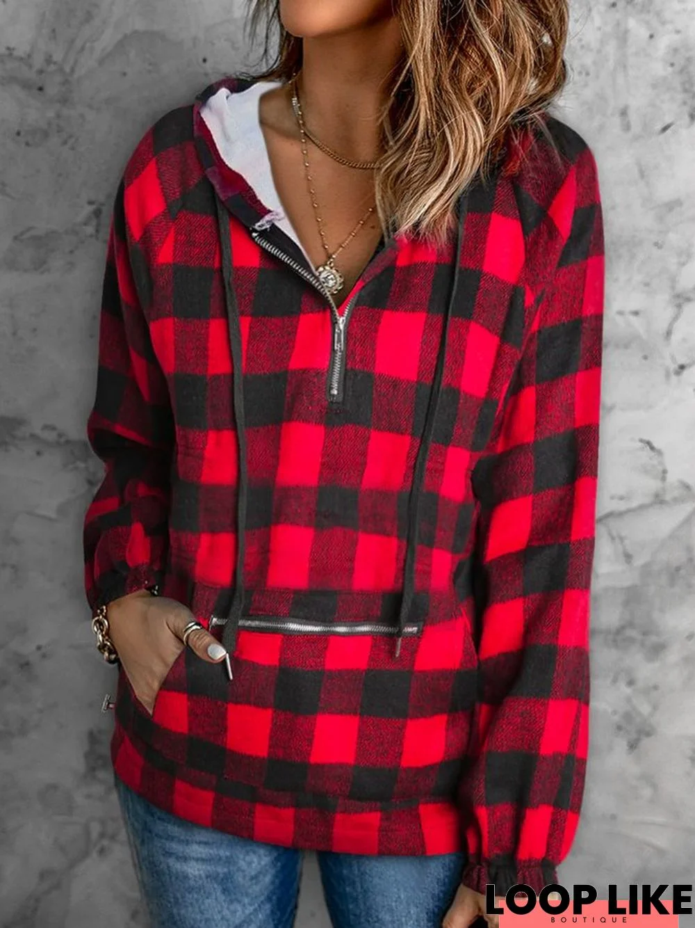 Hoodie Plaid Casual Sweatshirt