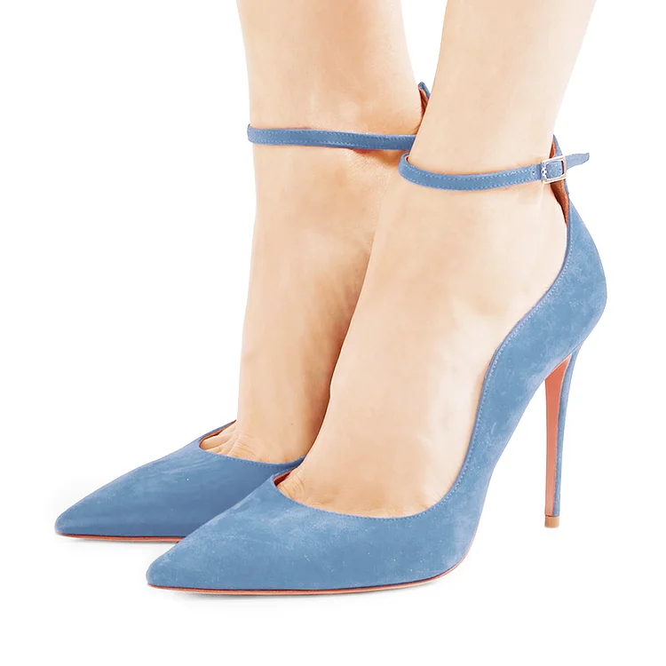 Light Blue Suede Ankle Strap Stiletto Heel Pumps Vdcoo