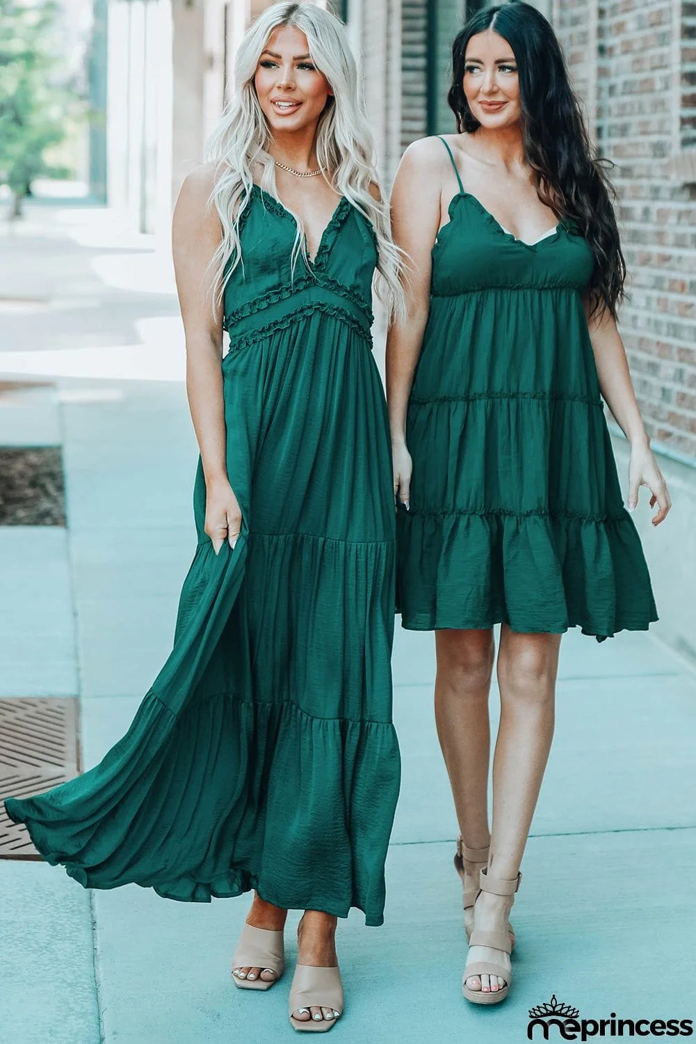 Cross Back Frilled Sleeveless Tiered Maxi Dress