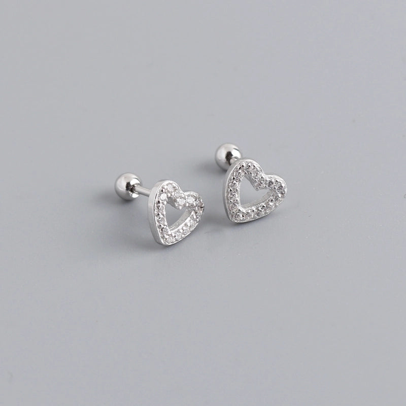 1 Pair 925 Sterling Silver Zircon Heart Shape Ear Studs
