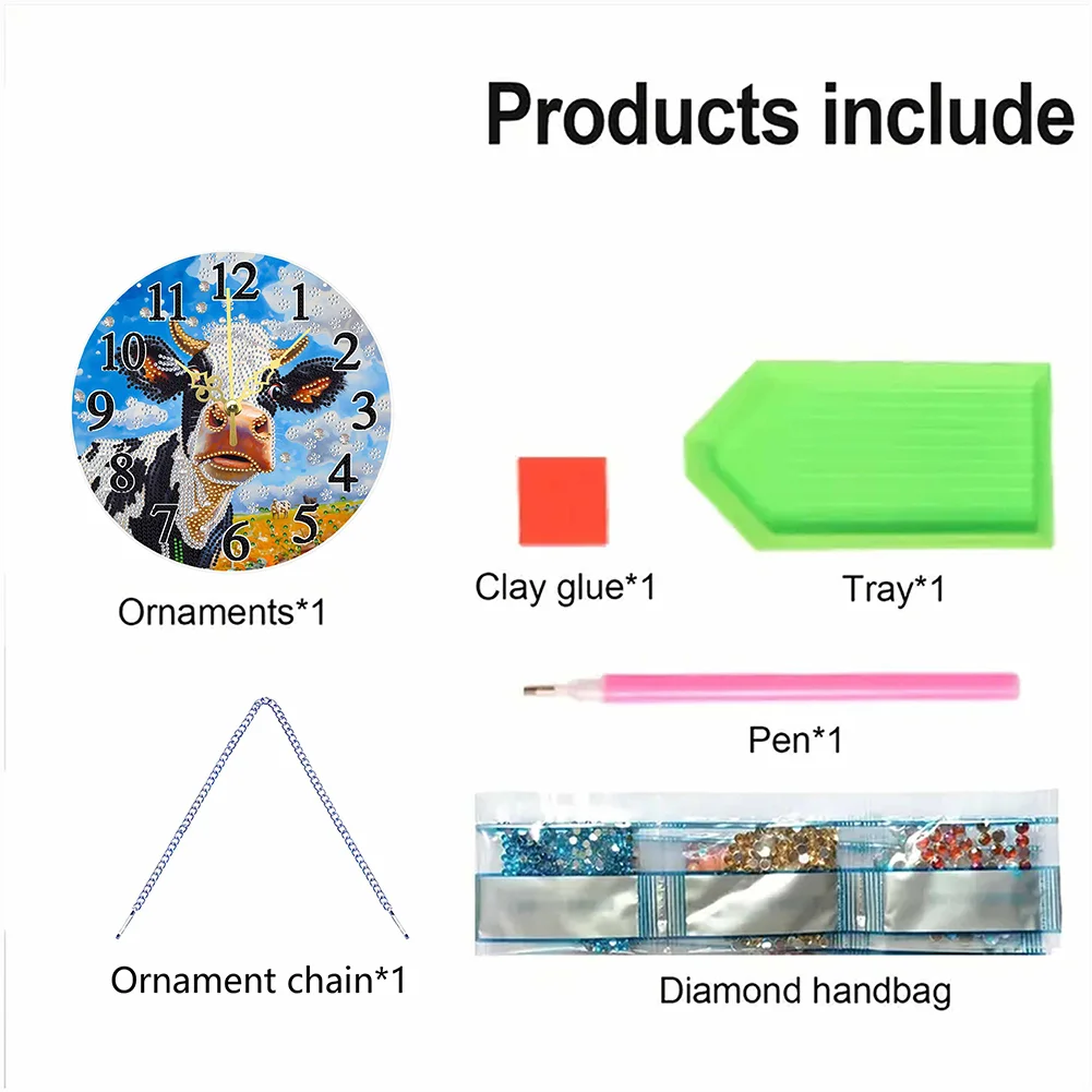 5D DIY Cow Acrylic Special Shape Diamond Painting Clock Art Craft for Home Decor