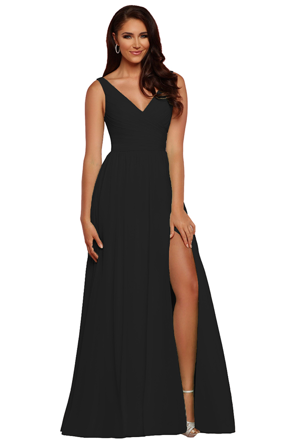 V-Neck Sleeveless Slit Bridesmaid Dress