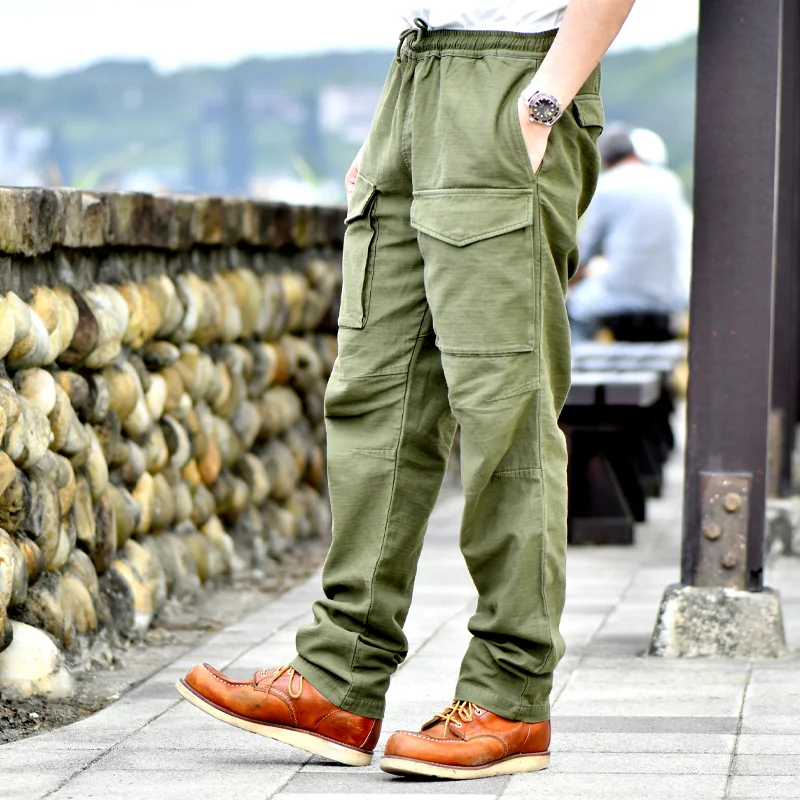 American Elasticated Waist Pocket Washed Distressed Casual Pants