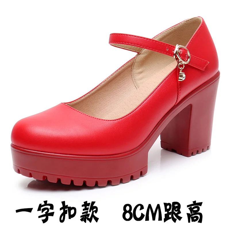 Breakj Breakj Head Shallow Mouth 8CM High Heels Waterproof Table Thick-Bottomed Cheongsam Shoes Model Show Shoes Magic Sticky Women Singles Shoes
