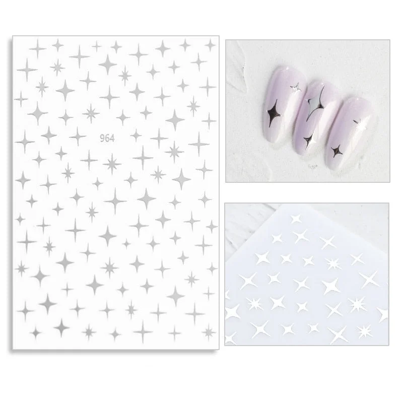 3D Laser Star Nail Sticker Decals Self-adhesive Holographic Sparkle Star Design Stickers for Salon Manicure Nail Art Decoration-Nail Inspo