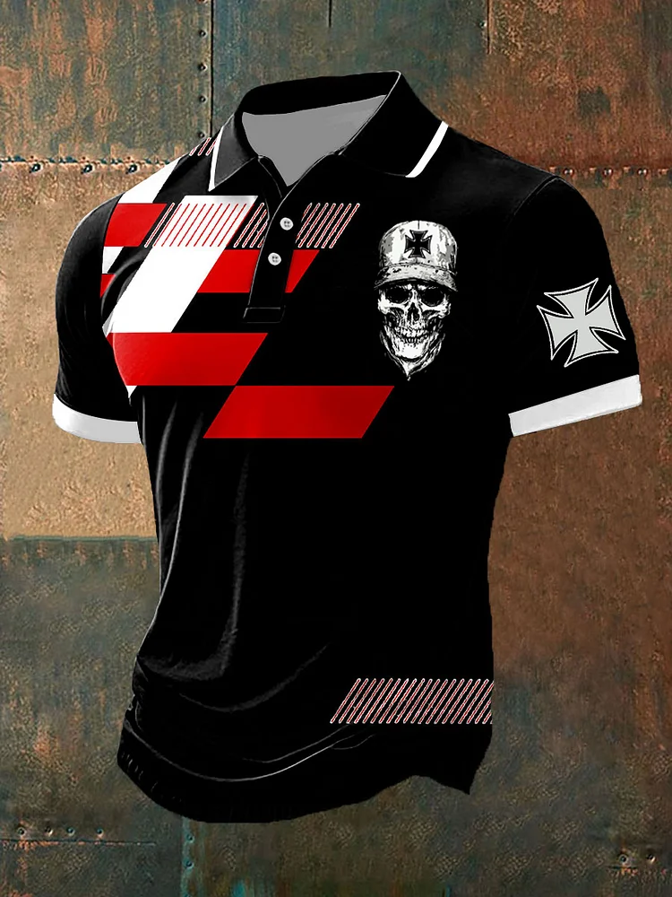 Männer Männer Deutsches Eisernes Kreuz Schädel Polo Shirt