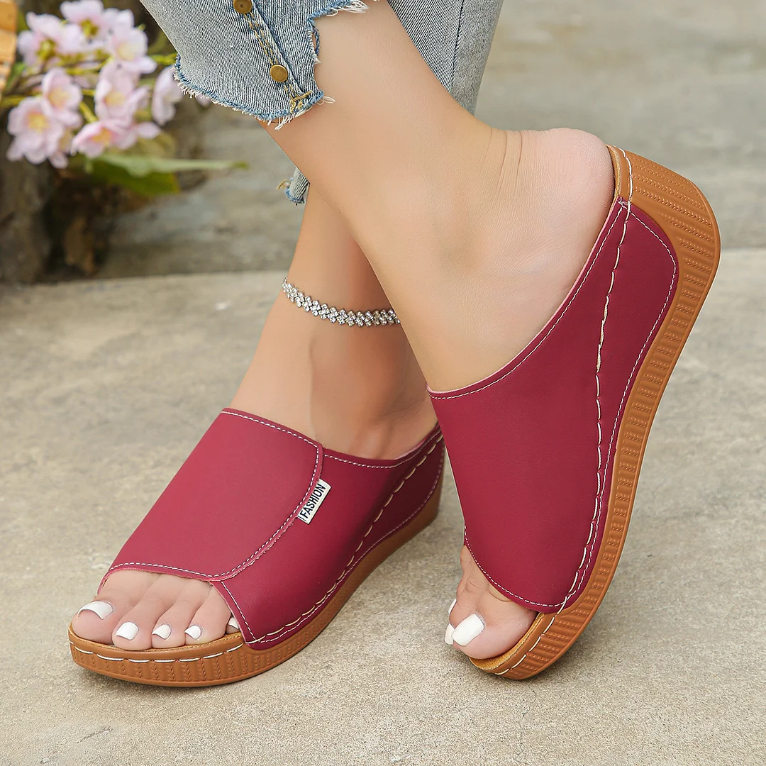 Yyvonne Thick-Bottomed Casual Slippers Women 2025 New Summer Word Solid Color Simple Fashion Fish Mouth Slippers