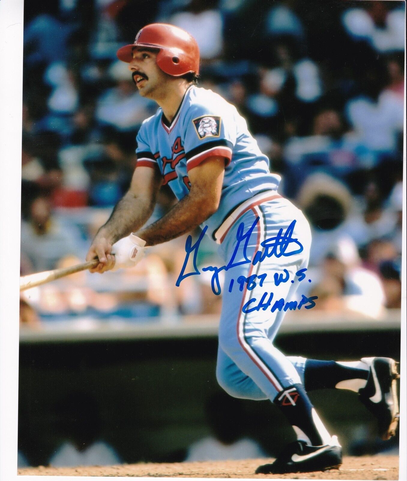 GARY GAETTI MINNESOTA TWINS 1987 WS CHAMPS ACTION SIGNED 8x10