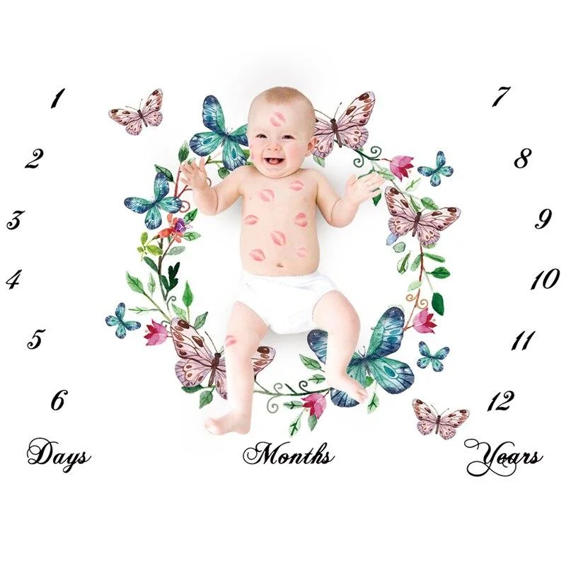 Cartoon Pattern Infant Baby Milestone Photo Props Background Blankets Backdrop Cloth Calendar Bebe Boy Girl Photo Accessories
