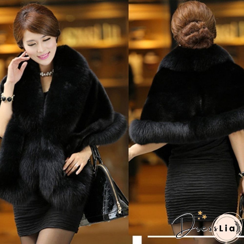 Women Winter Warm Luxury Faux Mink Cashmere Wedding Party Cape Wrap Coat