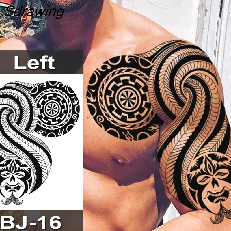 Sdrawing Fox Totem Dragon Waterproof Temporary Tattoos Body Art Arm Shoulder Chest Tattoo Sticker Black Tatouage Men Adult Large