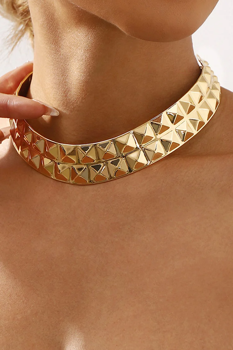 Metallic Sheen Geometric Textured Fashionable Choker Necklace