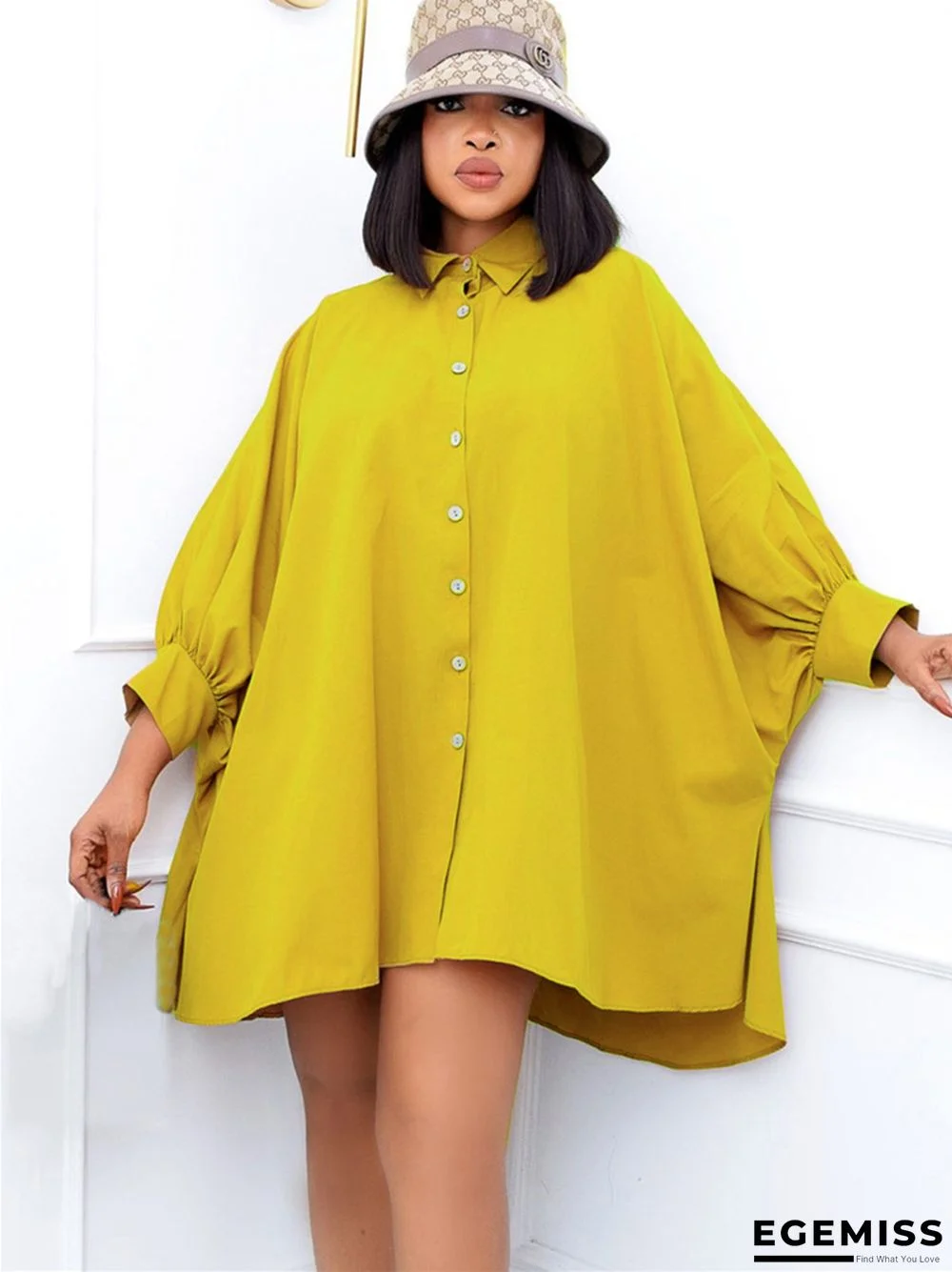 Loose Touch Lapel Solid Color Shirt Dress | EGEMISS