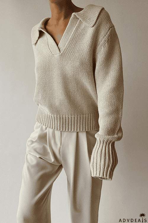 V Turndown Collar Sweater