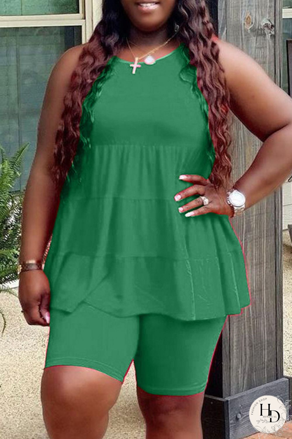 Yellow Fashion Casual Solid Basic O Neck Plus Size Two Pieces