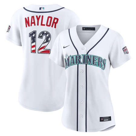 Women's Seattle Mariners #12 Josh Naylor Nike White USA 250 Fourth of July Home Stadium Jersey