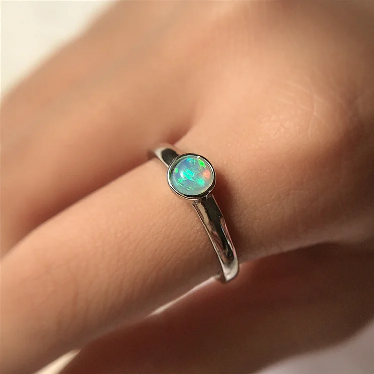Metadun Natural Opal Ring 5MM Genuine Colorful Gemstones Fine Jewelry for Girl Birthday Gift Simple Design Real 925 Sterling Silver