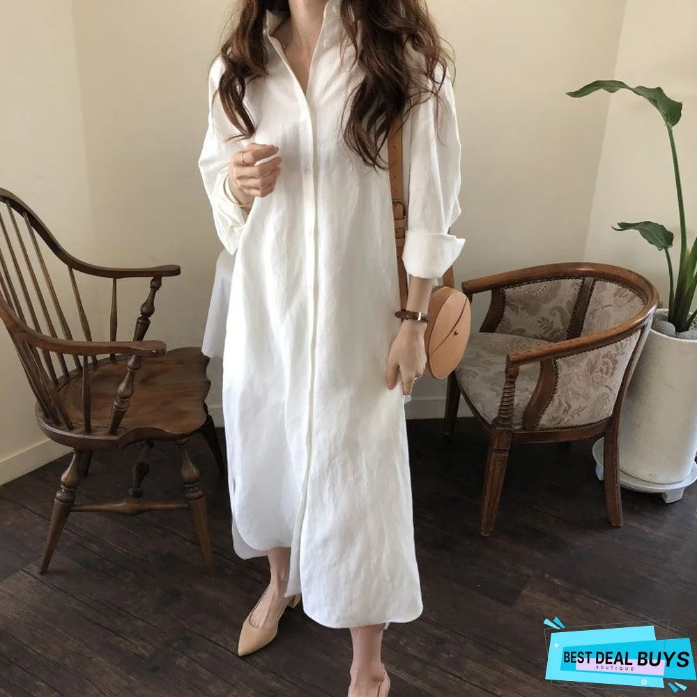 3/4 Sleeve Cotton-Blend Solid Casual dress