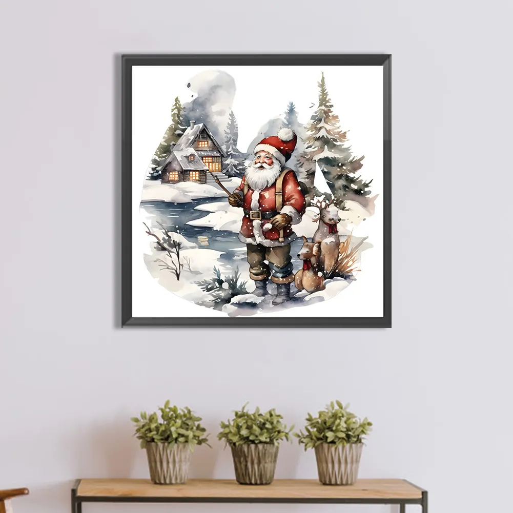 Diamond Painting - Full Round Drill - Santa in The Snow(Canvas|30*30cm)
