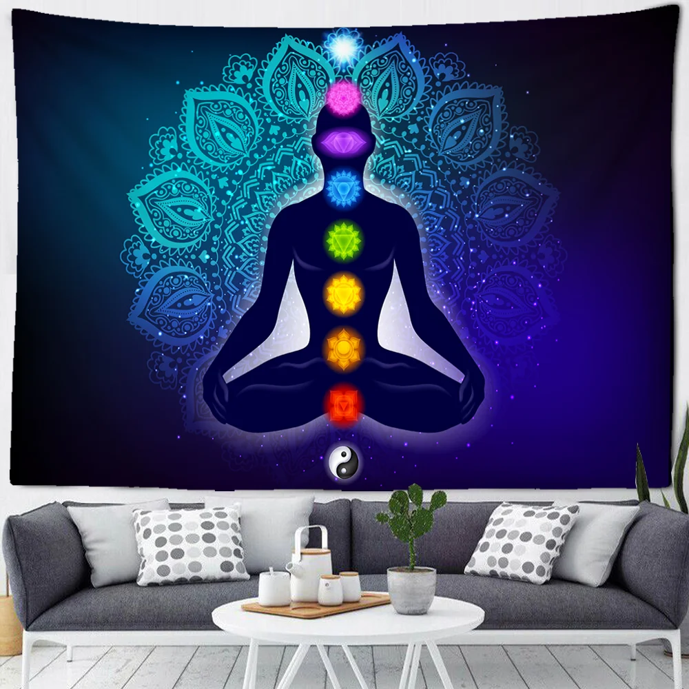 Athvotar Buddha Meditation 7 Chakra Tapestry Wall Hanging Mandala Tapestry Wall Cloth Psychedelic Yoga Carpet Bohemian Decoration