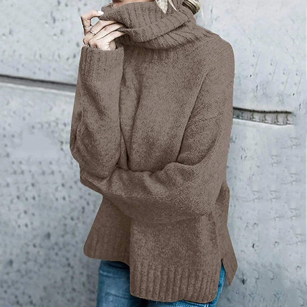 Vintage Irregular Turtleneck Long Sleeve Knitted Sweater