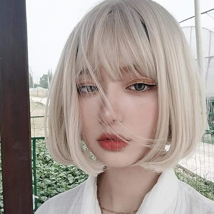 Cute Short Blonde Beige Bobo Bangs Wig SP16162