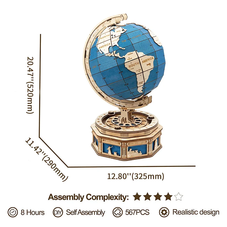 Robotime 3D Wooden Puzzles for Adults,LED Illuminated Wooden Globe  Puzzle,Model Building Kits 
