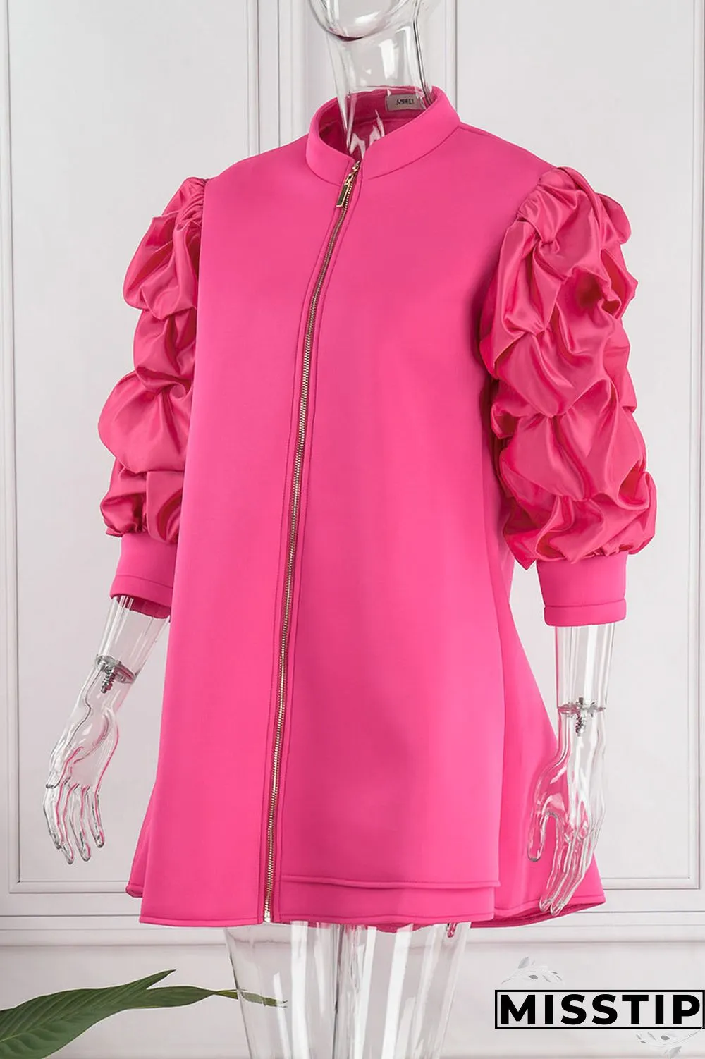 Orange Red Casual Sweet Elegant Solid Patchwork Fold Zipper Collar Line Plus Size Dress