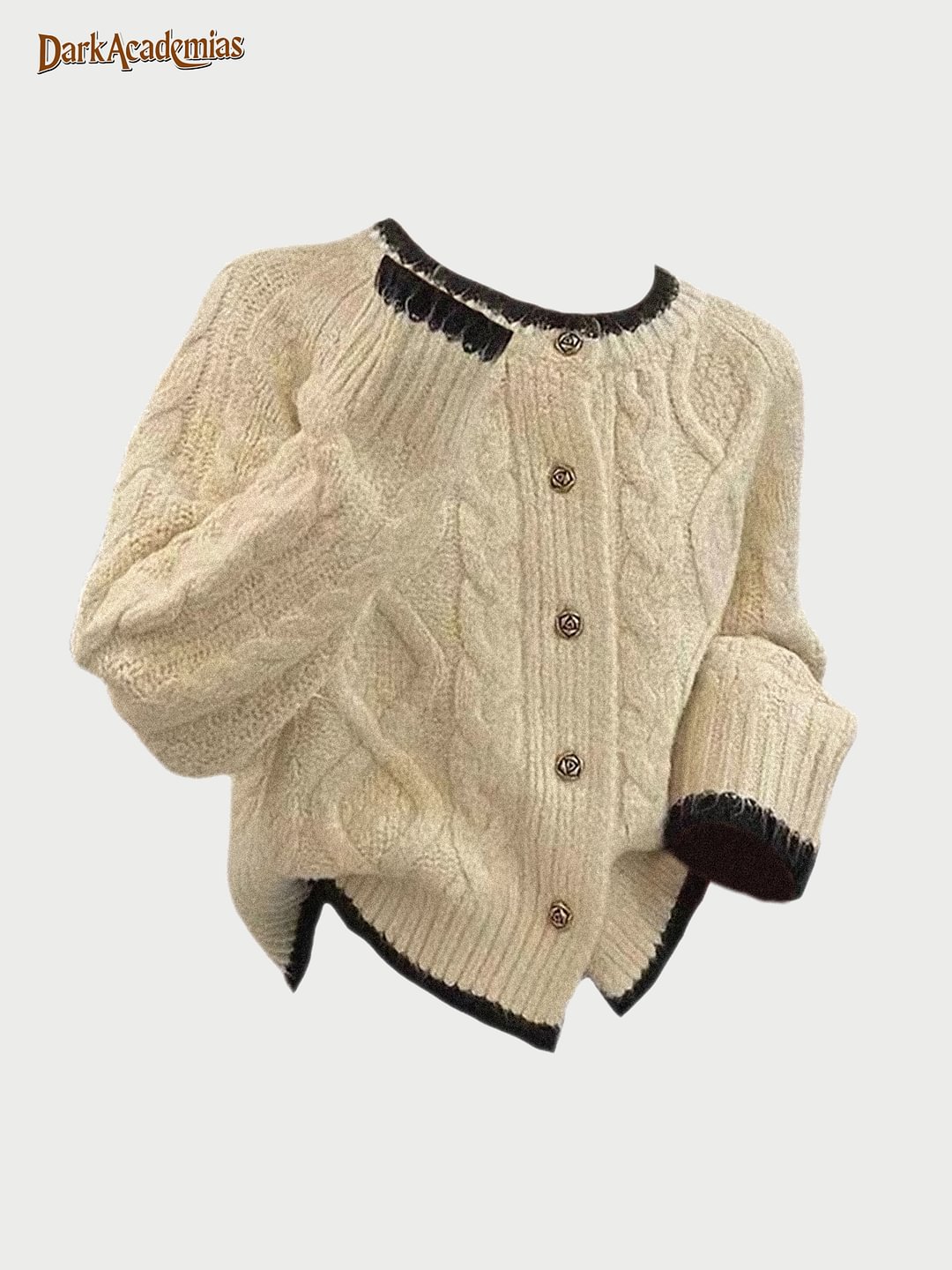 Darkacademias White Round Neck Sweater Cardigan