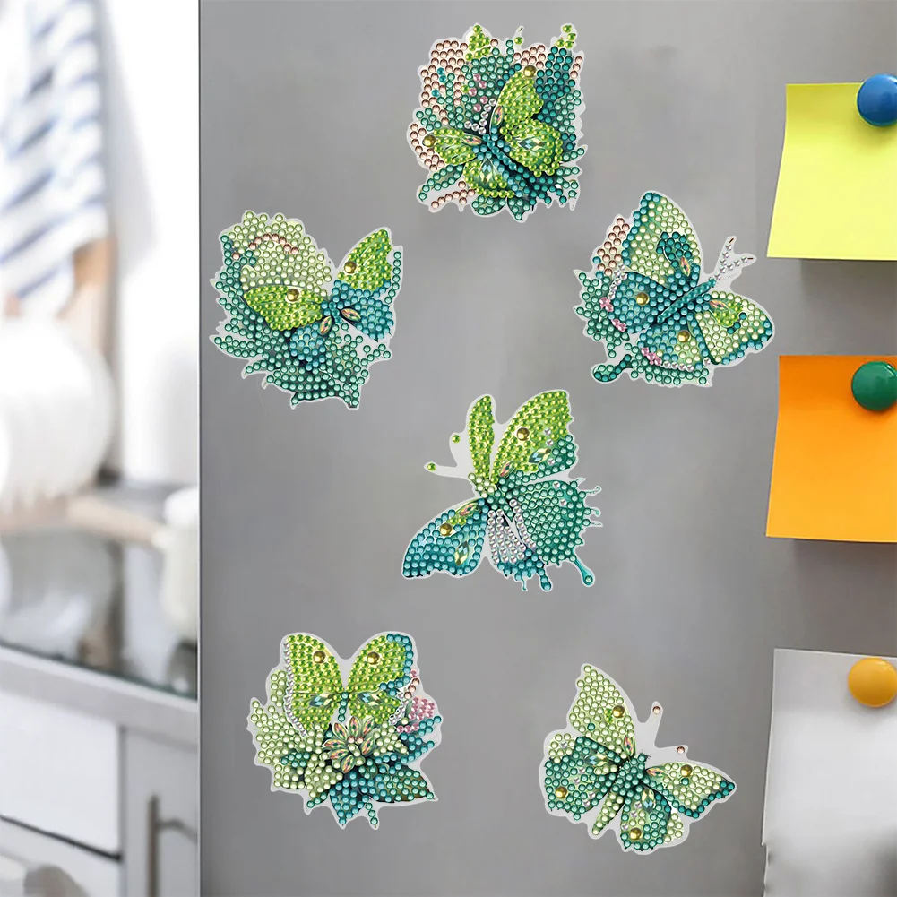 6pcs DIY Green Butterfly Diamond Painting Magnets Refrigerator for Adult Kid Beginners