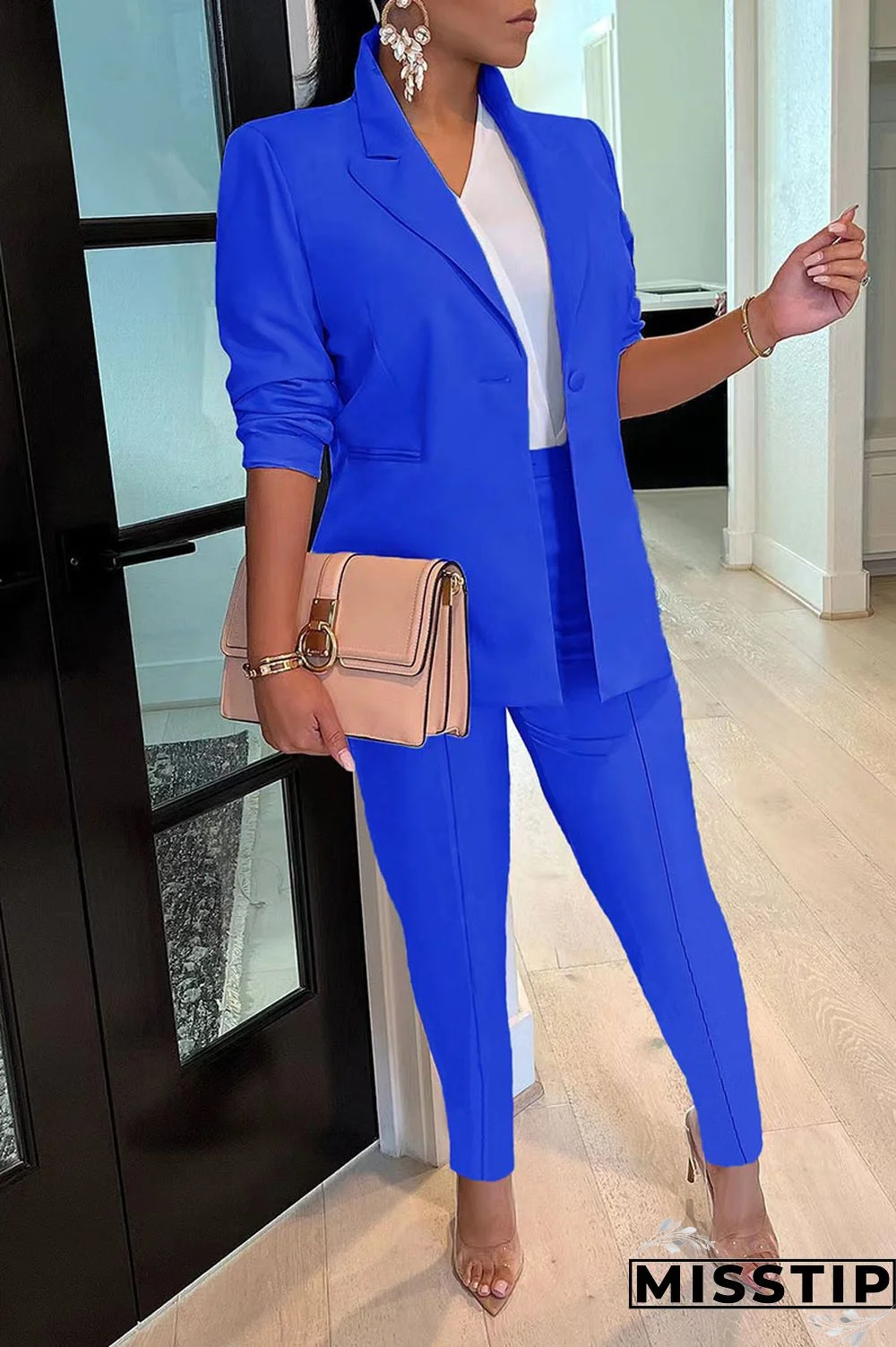 Black Casual Solid Patchwork Turn-back Collar Long Sleeve Two Pieces