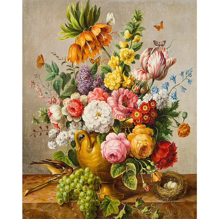 Huacan Brand - Peony Flower Vase - Printed Cross Stitch 11CT 40*50CM