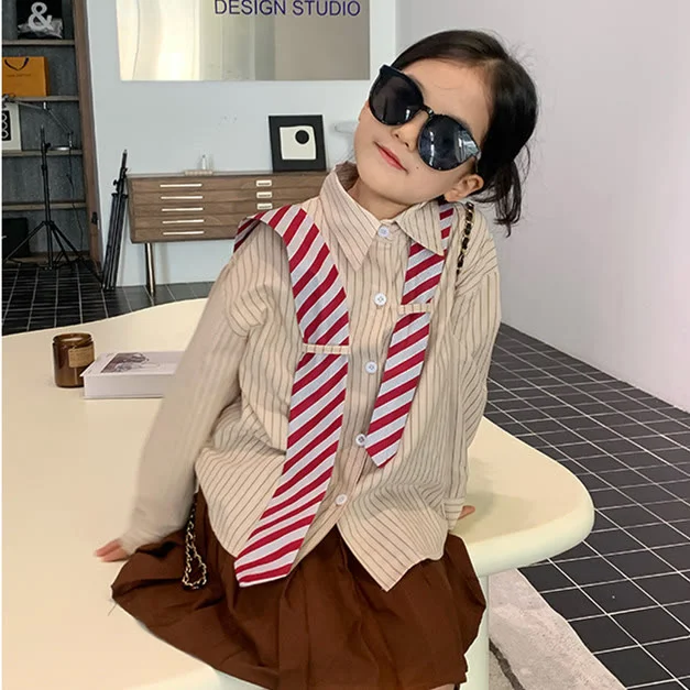 Mommy and Me Preppy Style Striped Shirt with Tie