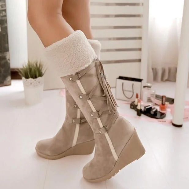 Warm winter wedge clearance boots