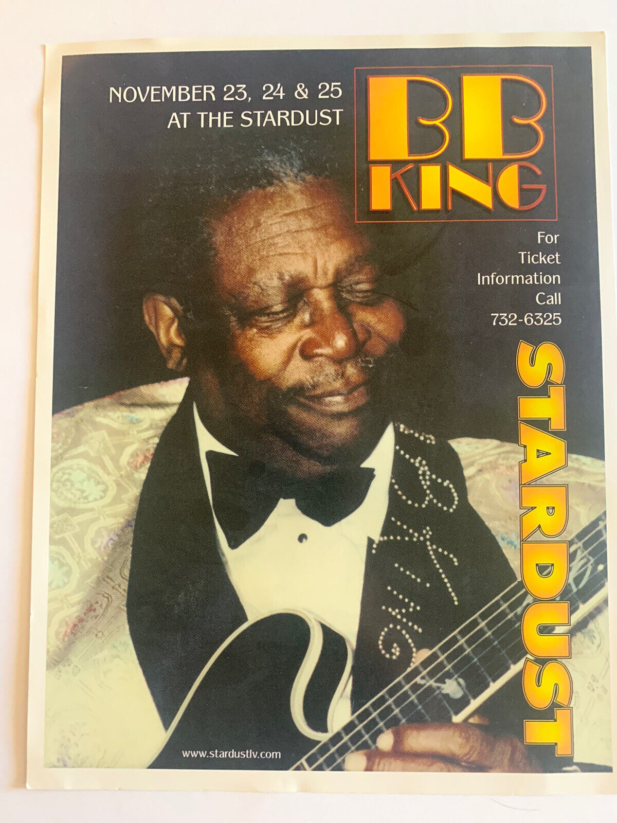 BB King Blues Guitar 8.5x11 Candid Promo Photo Poster painting Concert Poster Stardust Las Vegas