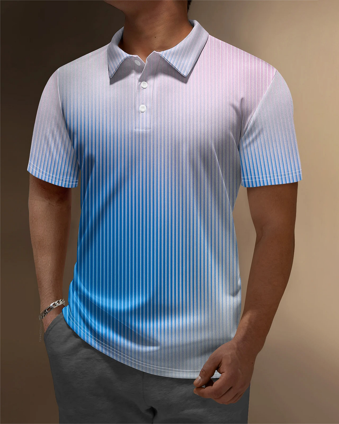 Men's Gradient Print Short Sleeve Polo Shirt 023