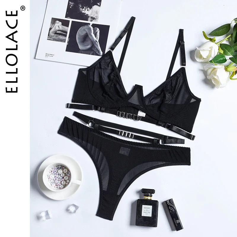 Billionm Ellolace Lace Lingerie Set Woman 2 Pieces Black Female Underwear Sensual Transparent Seamless Intimate Sexy Bra And Panty Set