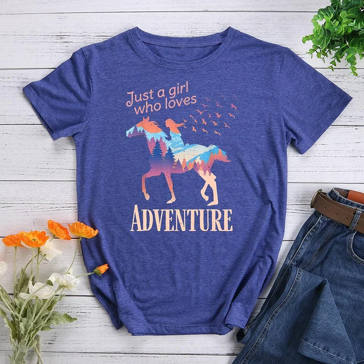 Just a Girl Who Loves Adventure Round Neck T-shirt-Annaletters