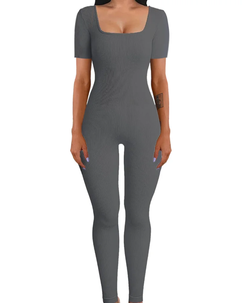 Nigikala Nigikala And Summer Threaded Collar Hips Sexy Yoga Sports Long-Sleeved Short-Sleeved Jumpsuit Trousers Woman
