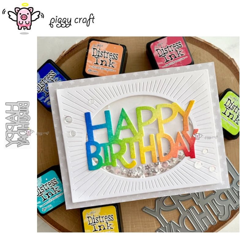Piggy Craft metal cutting dies cut die mold Happy birthday letters Scrapbook paper craft knife mould blade punch stencils dies
