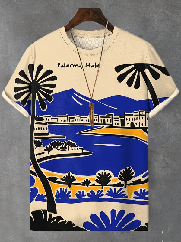 Men's Palermo Italy Seaside Scenery Print Casual T-Shirt