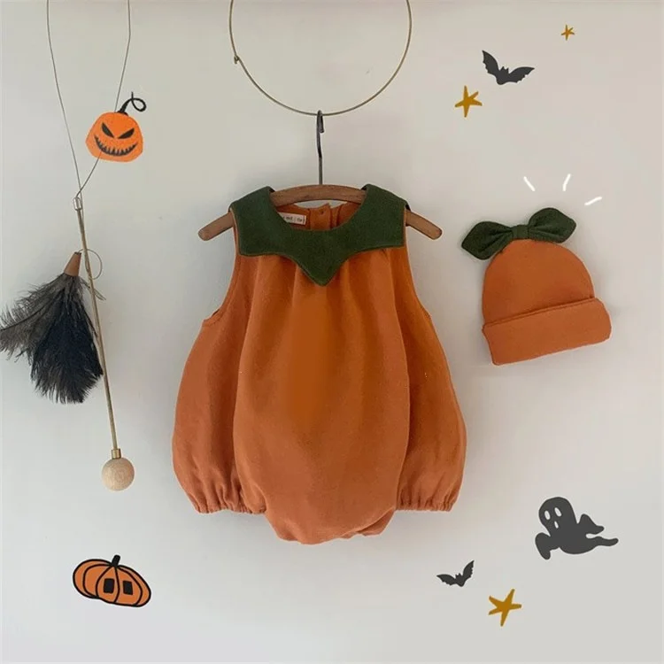 Baby Boy/Girl Hallowen Pumpkin Bodysuit with Hat