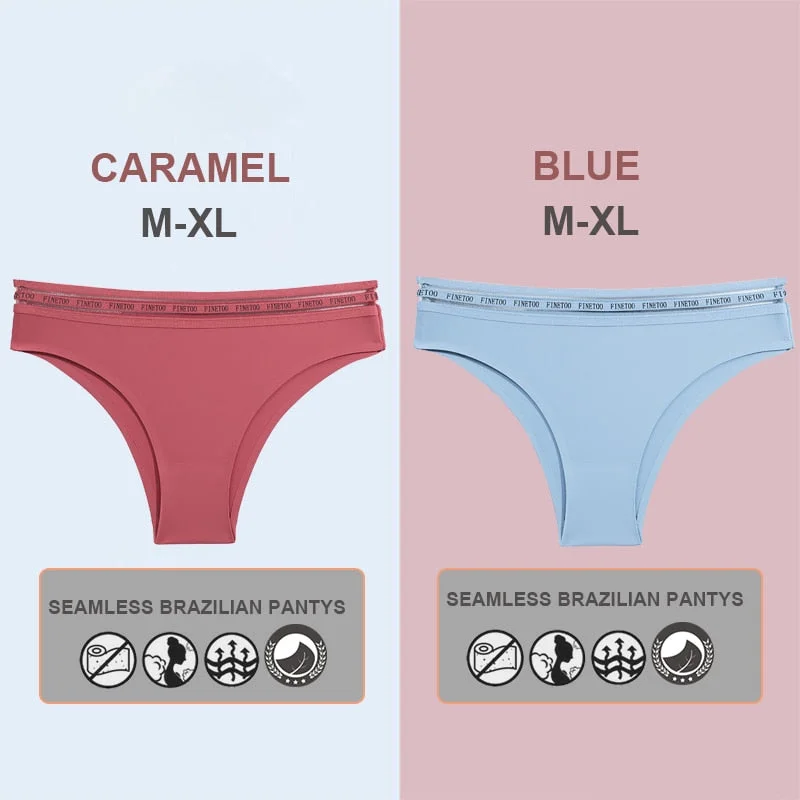 FINETOO 2PCS/Set Women Seamless Lingerie Letter Underpants Ladies 6 Solid Colors M-XL Woman Sexy Panties Briefs Underwear Thong